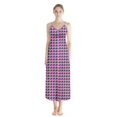 Pattern Grid Background Button Up Chiffon Maxi Dress