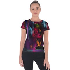 Beautiful Butterflies Rainbow Space Short Sleeve Sports Top  by Mariart