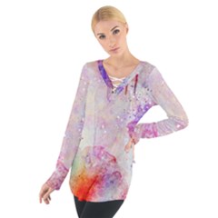 Watercolor Galaxy Purple Pattern Tie Up Tee by paulaoliveiradesign