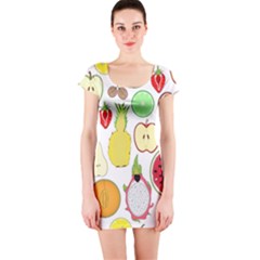Mango Fruit Pieces Watermelon Dragon Passion Fruit Apple Strawberry Pineapple Melon Short Sleeve Bodycon Dress by Mariart