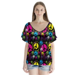 Peace Drips Icreate V-neck Flutter Sleeve Top by iCreate