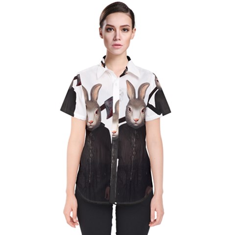 Evil Rabbit Women s Short Sleeve Shirt by Valentinaart