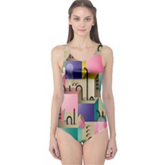 Magazine Balance Plaid Rainbow One Piece Swimsuit by Mariart