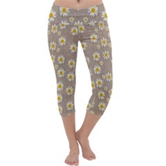 Star Fall Of Fantasy Flowers On Pearl Lace Capri Yoga Leggings by pepitasart
