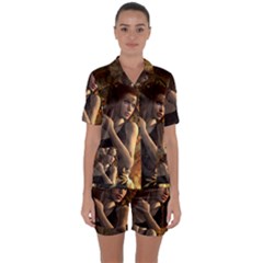 Wonderful Steampunk Women With Clocks And Gears Satin Short Sleeve Pyjamas Set