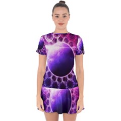 Beautiful Violet Nasa Deep Dream Fractal Mandala Drop Hem Mini Chiffon Dress by jayaprime