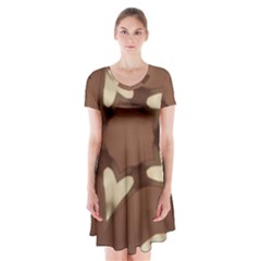 Chocolate Brown Kaleidoscope Design Star Short Sleeve V-neck Flare Dress by yoursparklingshop