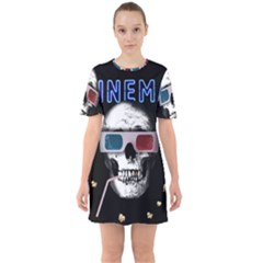 Cinema Skull Sixties Short Sleeve Mini Dress by Valentinaart