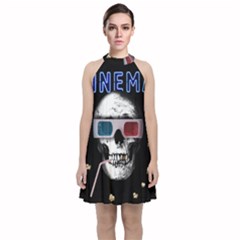 Cinema Skull Velvet Halter Neckline Dress  by Valentinaart