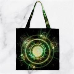 Green Chaos Clock, Steampunk Alchemy Fractal Mandala Zipper Grocery Tote Bag by jayaprime