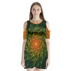 Beautiful Orange-green Desert Cactus Fractalspiral Shoulder Cutout Velvet One Piece