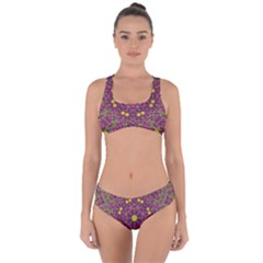 Butterflies  Roses In Gold Spreading Calm And Love Criss Cross Bikini Set by pepitasart