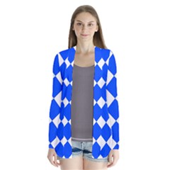 Blue White Diamonds Seamless Drape Collar Cardigan by Celenk