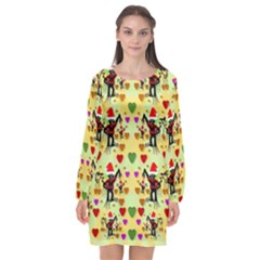 Santa With Friends And Season Love Long Sleeve Chiffon Shift Dress  by pepitasart