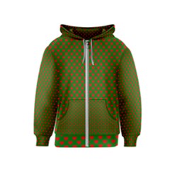 Large Red Christmas Hearts On Green Kids  Zipper Hoodie by PodArtist