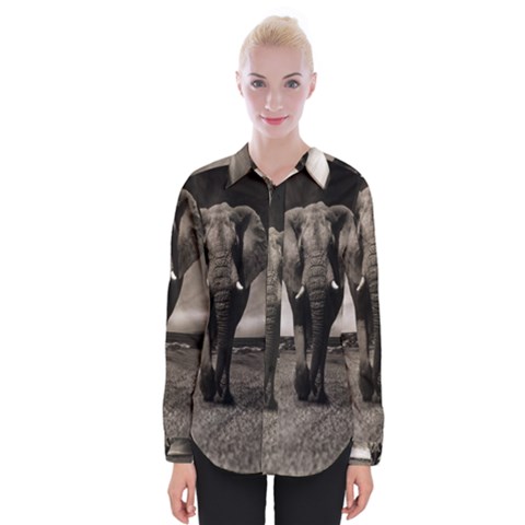 Elephant Black And White Animal Womens Long Sleeve Shirt by Celenk