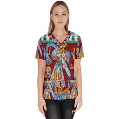 Mexico Puebla Mural Ethnic Aztec Scrub Top by Celenk