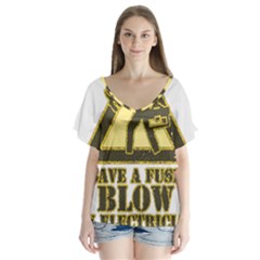 Save A Fuse Blow An Electrician V-neck Flutter Sleeve Top by FunnyShirtsAndStuff
