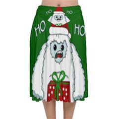 Yeti Xmas Velvet Flared Midi Skirt