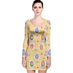 Fun Easter Eggs Long Sleeve Velvet Bodycon Dress