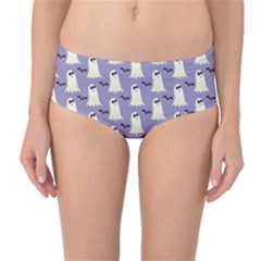Bat And Ghost Halloween Lilac Paper Pattern Mid-waist Bikini Bottoms by Celenk