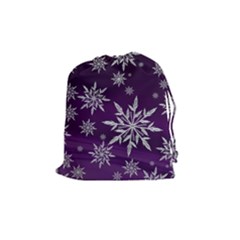 Christmas Star Ice Crystal Purple Background Drawstring Pouches (medium)  by BangZart