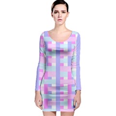 Gingham Nursery Baby Blue Pink Long Sleeve Bodycon Dress by BangZart