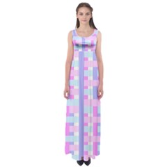 Gingham Nursery Baby Blue Pink Empire Waist Maxi Dress by BangZart