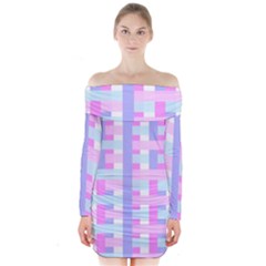 Gingham Nursery Baby Blue Pink Long Sleeve Off Shoulder Dress by BangZart