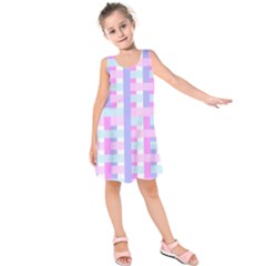 Gingham Nursery Baby Blue Pink Kids  Sleeveless Dress by BangZart