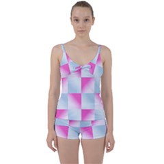Gradient Blue Pink Geometric Tie Front Two Piece Tankini by BangZart