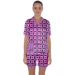 Pattern Pink Squares Square Texture Satin Short Sleeve Pyjamas Set