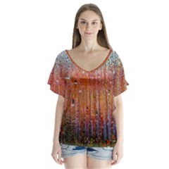 Glass Colorful Abstract Background V-neck Flutter Sleeve Top by BangZart
