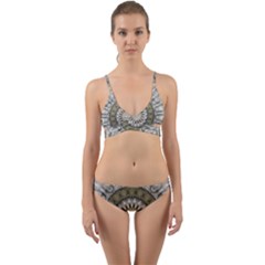 Mandala Sand Color Seamless Tile Wrap Around Bikini Set by Celenk