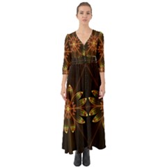 Fractal Floral Mandala Abstract Button Up Boho Maxi Dress by Celenk