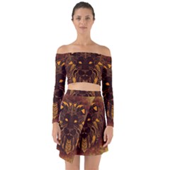 Lion Wild Animal Abstract Off Shoulder Top With Skirt Set by Celenk