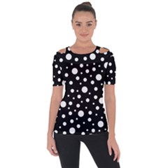 White On Black Polka Dot Pattern Short Sleeve Top