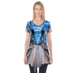 Urban Street Cityscape Modern City Short Sleeve Tunic 