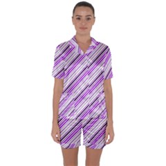 Purple Diagonal Lines Satin Short Sleeve Pyjamas Set by snowwhitegirl