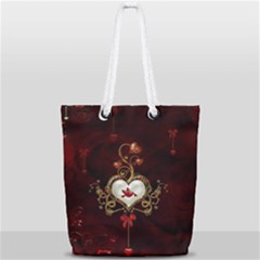 Wonderful Hearts With Dove Full Print Rope Handle Tote (small) by FantasyWorld7