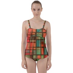 Background Abstract Colorful Twist Front Tankini Set
