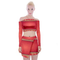Background Red Abstract Off Shoulder Top With Mini Skirt Set by Nexatart