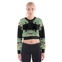 Black,green,gold,art Nouveau,floral,pattern Cropped Sweatshirt by NouveauDesign