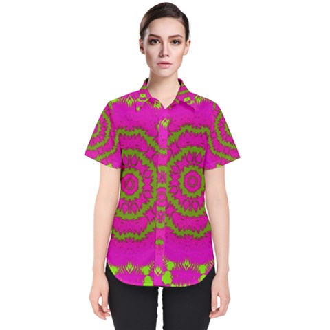 Fern Forest Star Mandala Decorative Women s Short Sleeve Shirt by pepitasart