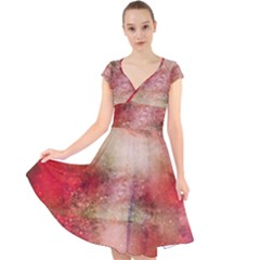 Background Art Abstract Watercolor Cap Sleeve Front Wrap Midi Dress
