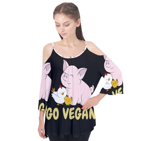 Go Vegan - Cute Pig And Chicken Flutter Tees by Valentinaart