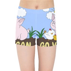 Go Vegan - Cute Pig And Chicken Kids Sports Shorts by Valentinaart