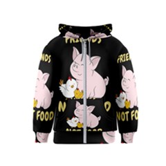 Friends Not Food - Cute Pig And Chicken Kids  Zipper Hoodie by Valentinaart