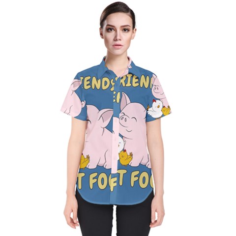 Friends Not Food - Cute Pig And Chicken Women s Short Sleeve Shirt by Valentinaart