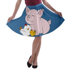 Friends Not Food - Cute Pig And Chicken A-line Skater Skirt by Valentinaart